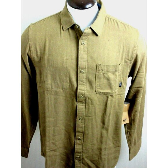 Vans Men's Jacobson LS button up Cotton shirt Brown Speckled Classic Fit NWT - Picture 2 of 4